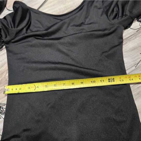 H&M black bodycon mini dress with fringe long sleeves sz 10 - Picture 7 of 9